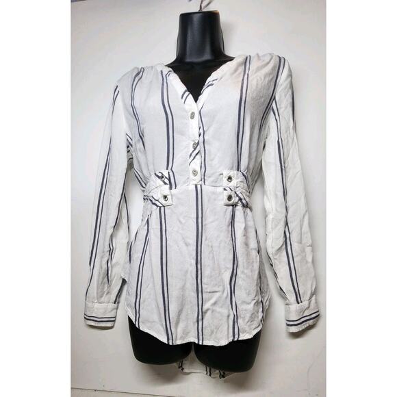 Women's Small High Vibrations casual-chic Stripe Mini Shirt Dress By Soho - Picture 8 of 16